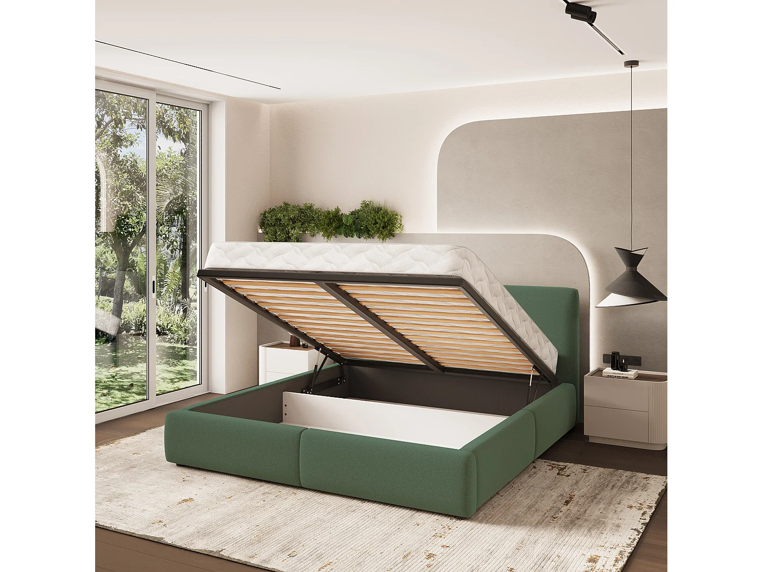 Gestoffeerd bed FELURO 120x200 cm - Geweven stof - Groen