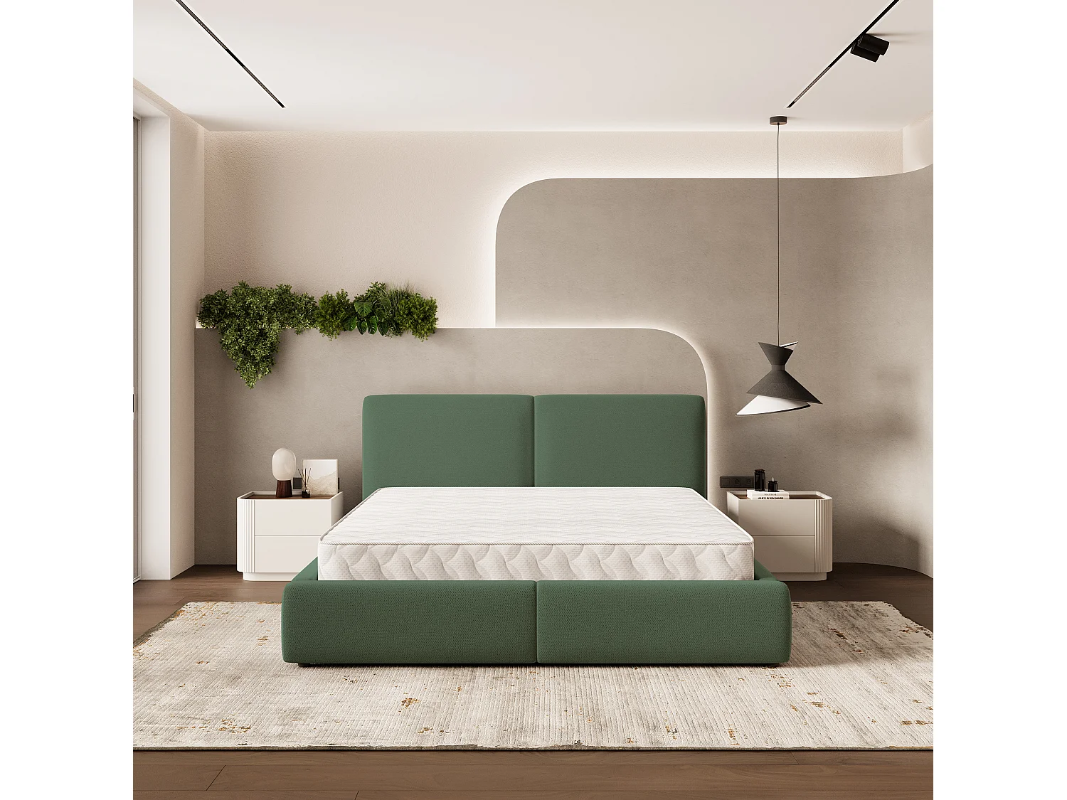 Gestoffeerd bed FELURO 120x200 cm - Geweven stof - Groen
