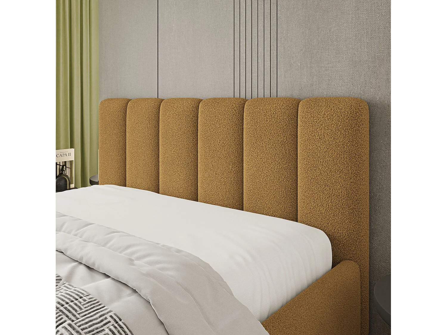Gestoffeerd bed ATTORA 180x200 cm - Bouclé stof - Honingkleurig