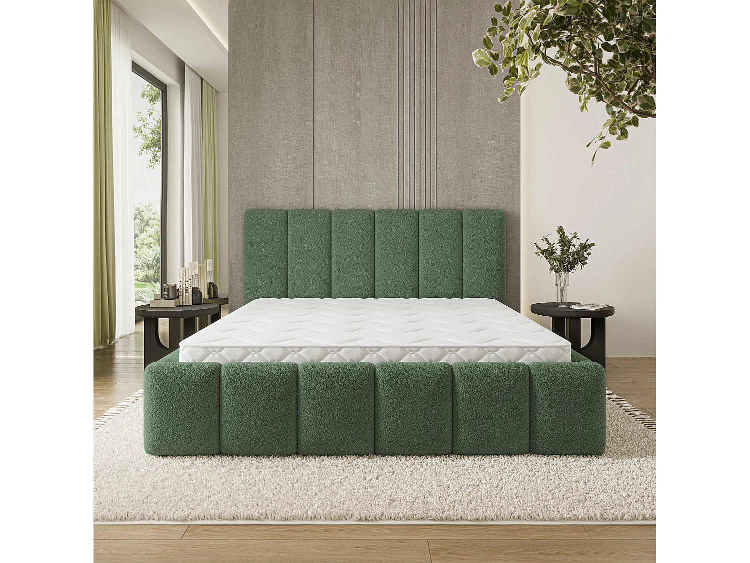 Gestoffeerd bed ATTORA 160x200 cm - Bouclé stof - Groen