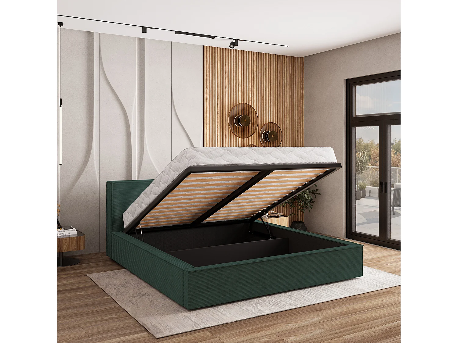 Gestoffeerd bed CELORA 160x200 cm - Corduroy stof - Groen