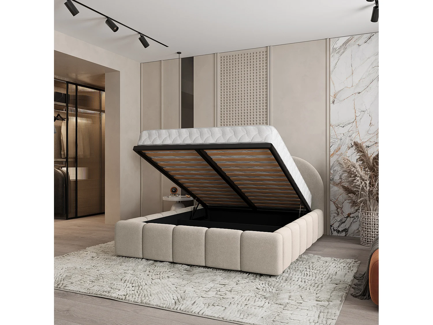 Gestoffeerd bed FLUSSO 180x200 cm - Geweven stof - Beige