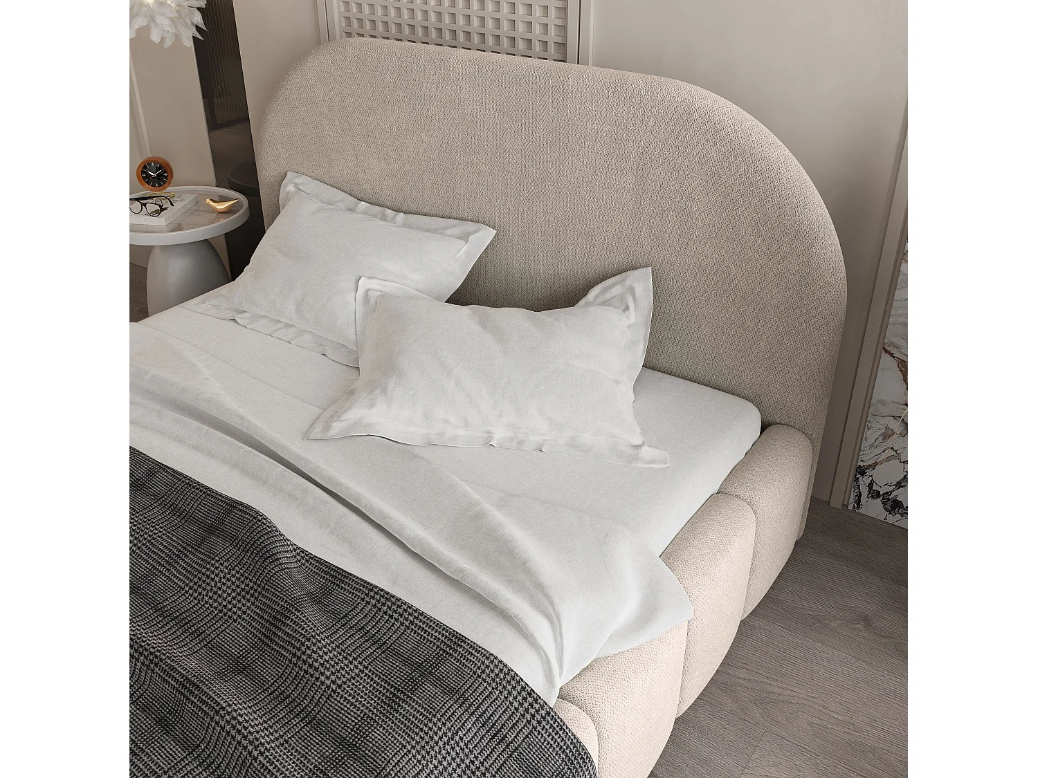 Gestoffeerd bed FLUSSO 180x200 cm - Geweven stof - Beige