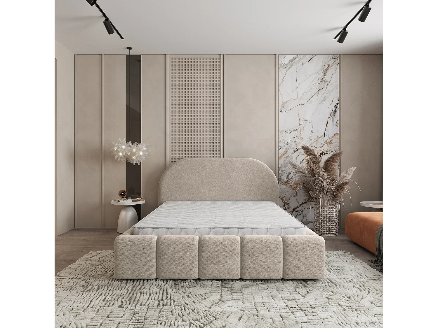 Gestoffeerd bed FLUSSO 180x200 cm - Geweven stof - Beige