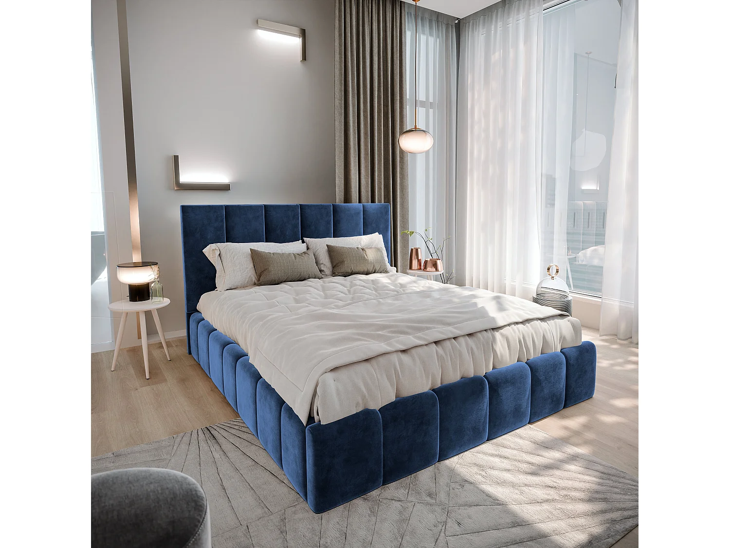 Gestoffeerd bed TARANTO 120x200 cm - Fluwelen stof - Blauw