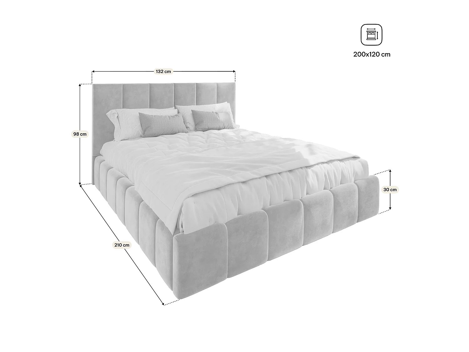 Gestoffeerd bed TARANTO 120x200 cm - Fluwelen stof - Blauw