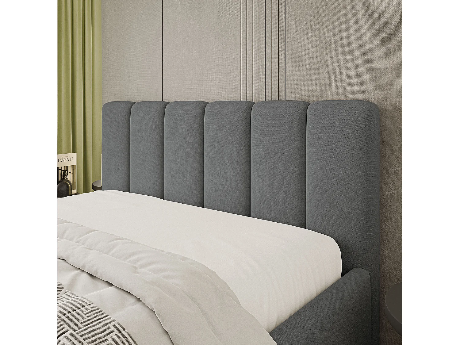 Gestoffeerd bed ATTORA 140x200 cm - Geweven stof - Antraciet