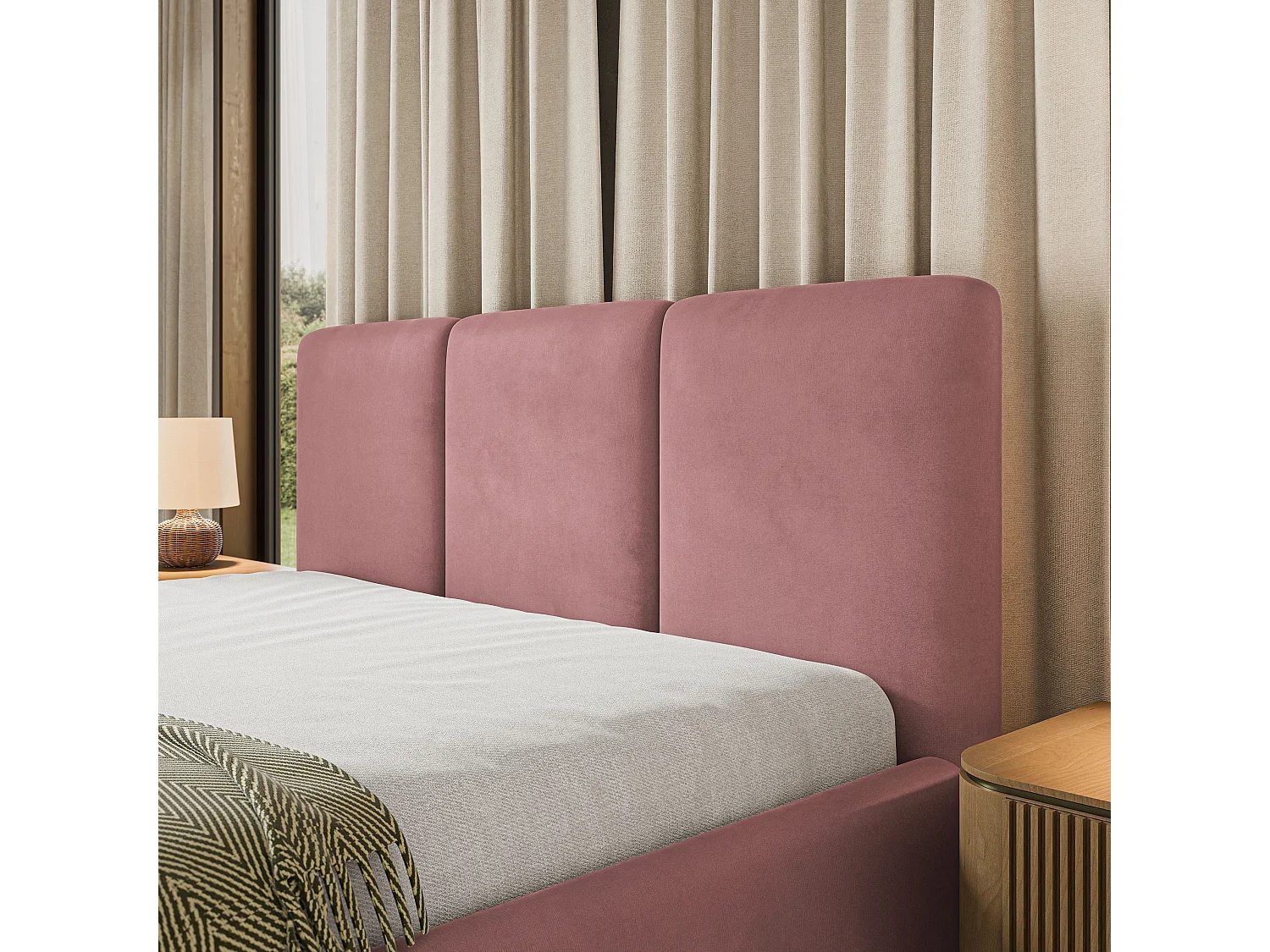 Lit Coffre MORENA 120x200 cm - Tissu velours - Rose
