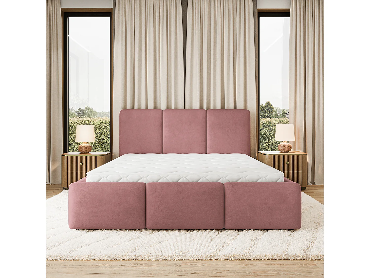 Lit Coffre MORENA 120x200 cm - Tissu velours - Rose