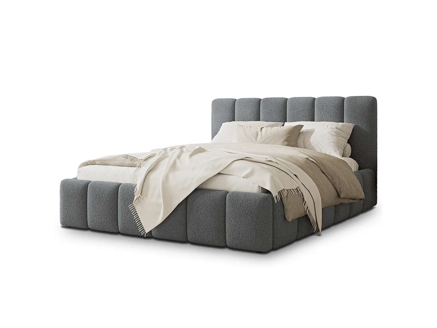 Gestoffeerd bed RANIS 180x200 cm - Bouclé stof - Grijs