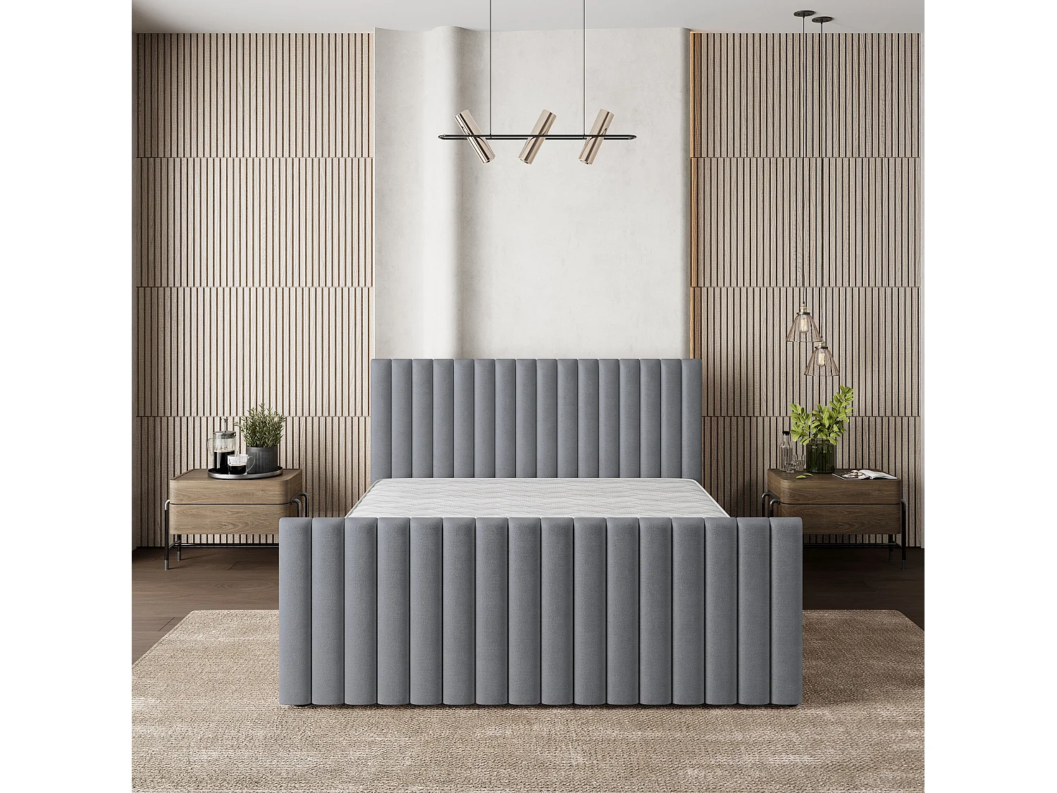 Gestoffeerd bed CANOVA 140x200 cm - Pluche stof - Grijs