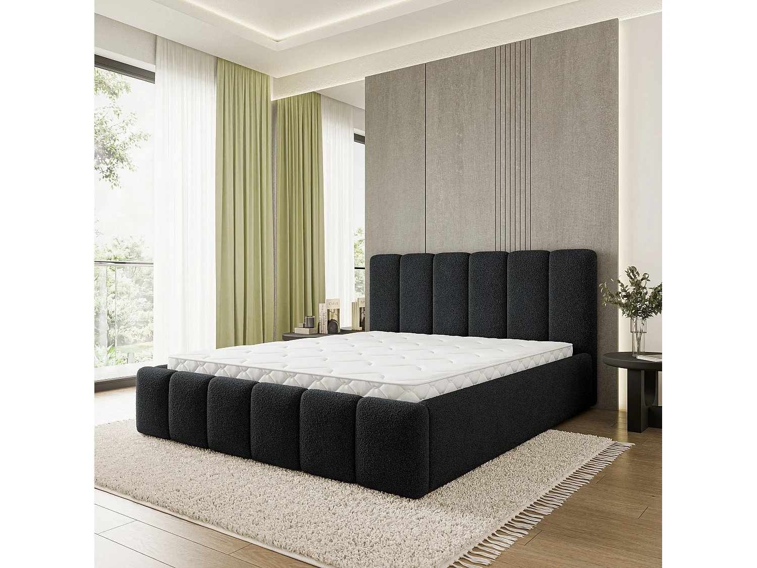 Gestoffeerd bed ATTORA 180x200 cm - Bouclé stof - Zwart