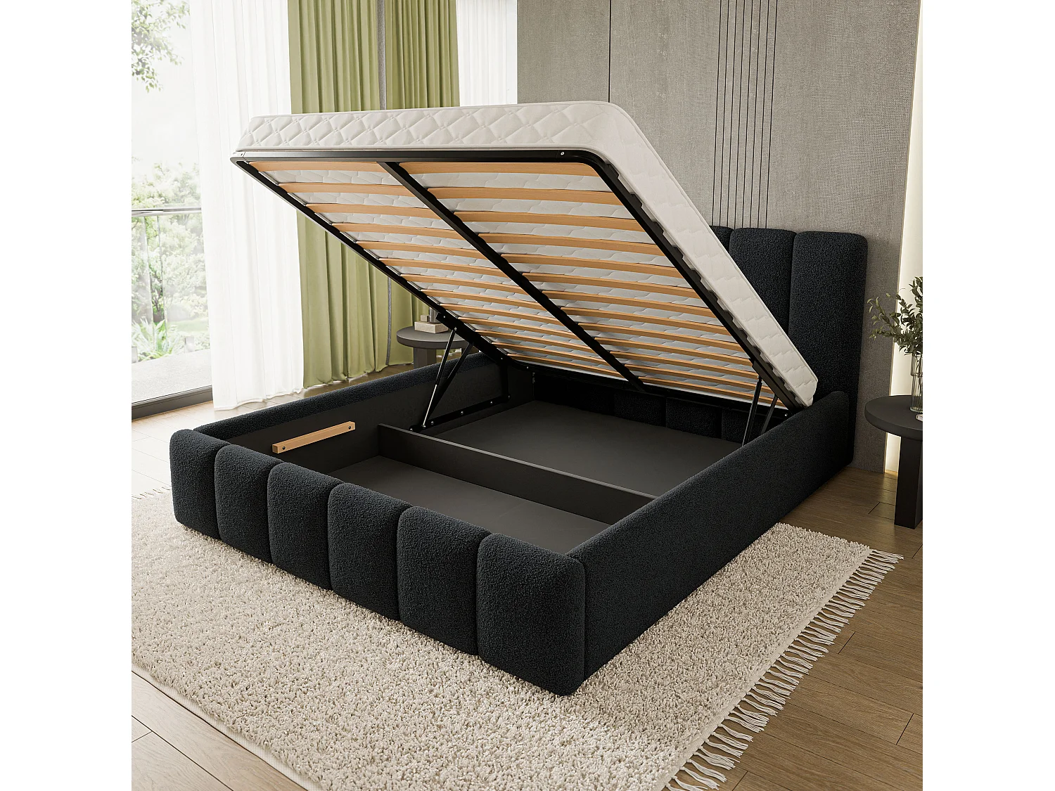 Gestoffeerd bed ATTORA 180x200 cm - Bouclé stof - Zwart