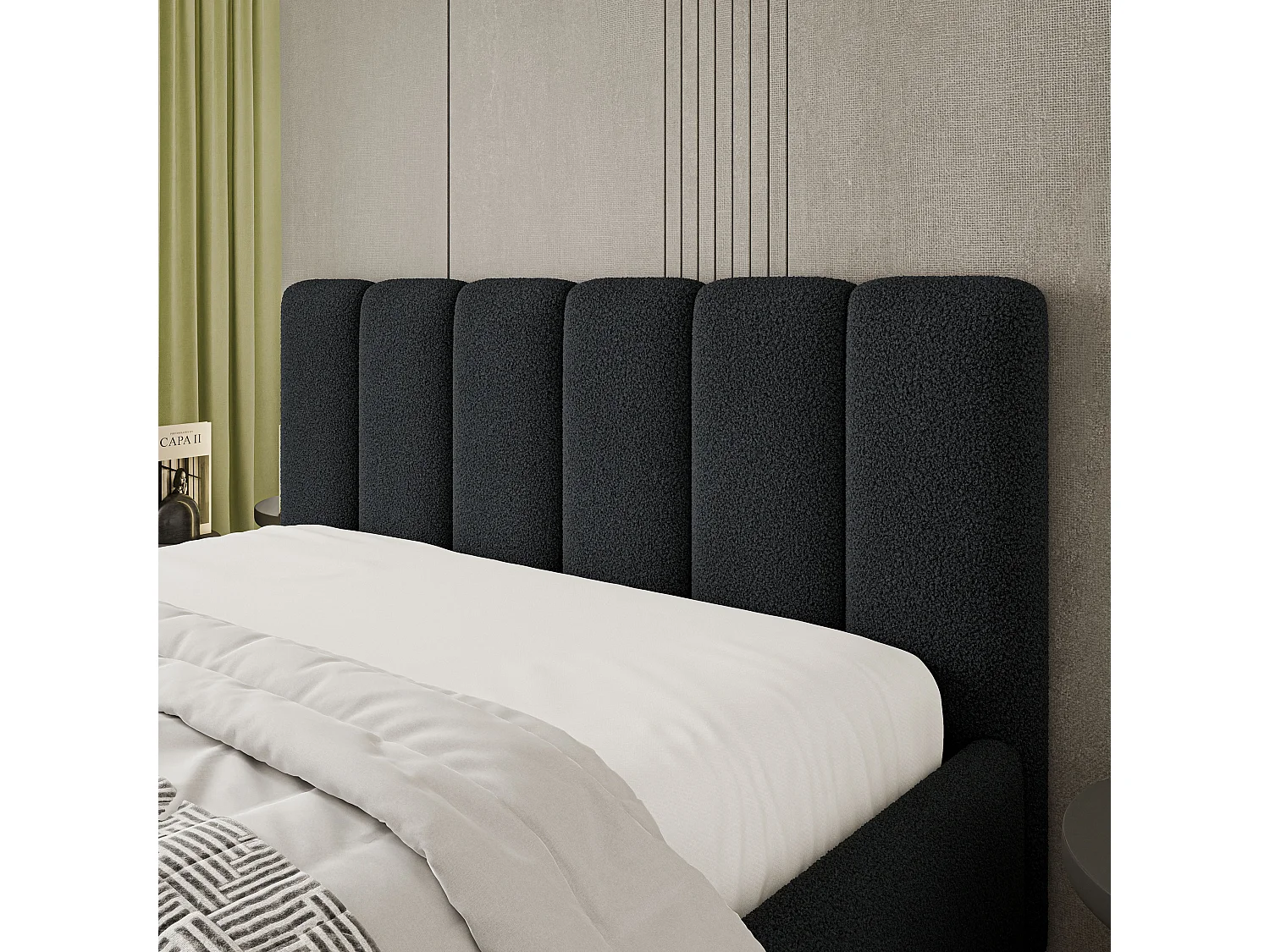 Gestoffeerd bed ATTORA 180x200 cm - Bouclé stof - Zwart