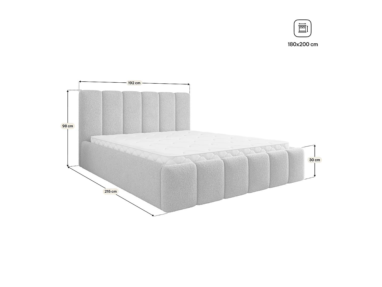 Gestoffeerd bed ATTORA 180x200 cm - Bouclé stof - Zwart