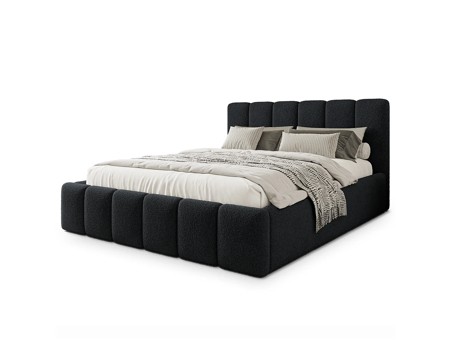 Gestoffeerd bed ATTORA 180x200 cm - Bouclé stof - Zwart