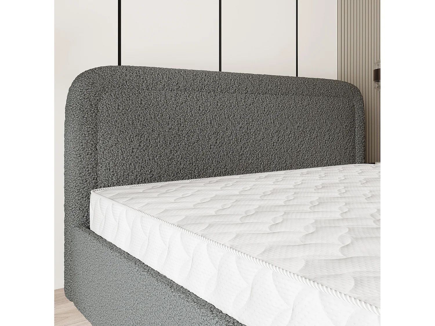 Gestoffeerd bed BENIRA 180x200 cm - Bouclé stof - Grijs