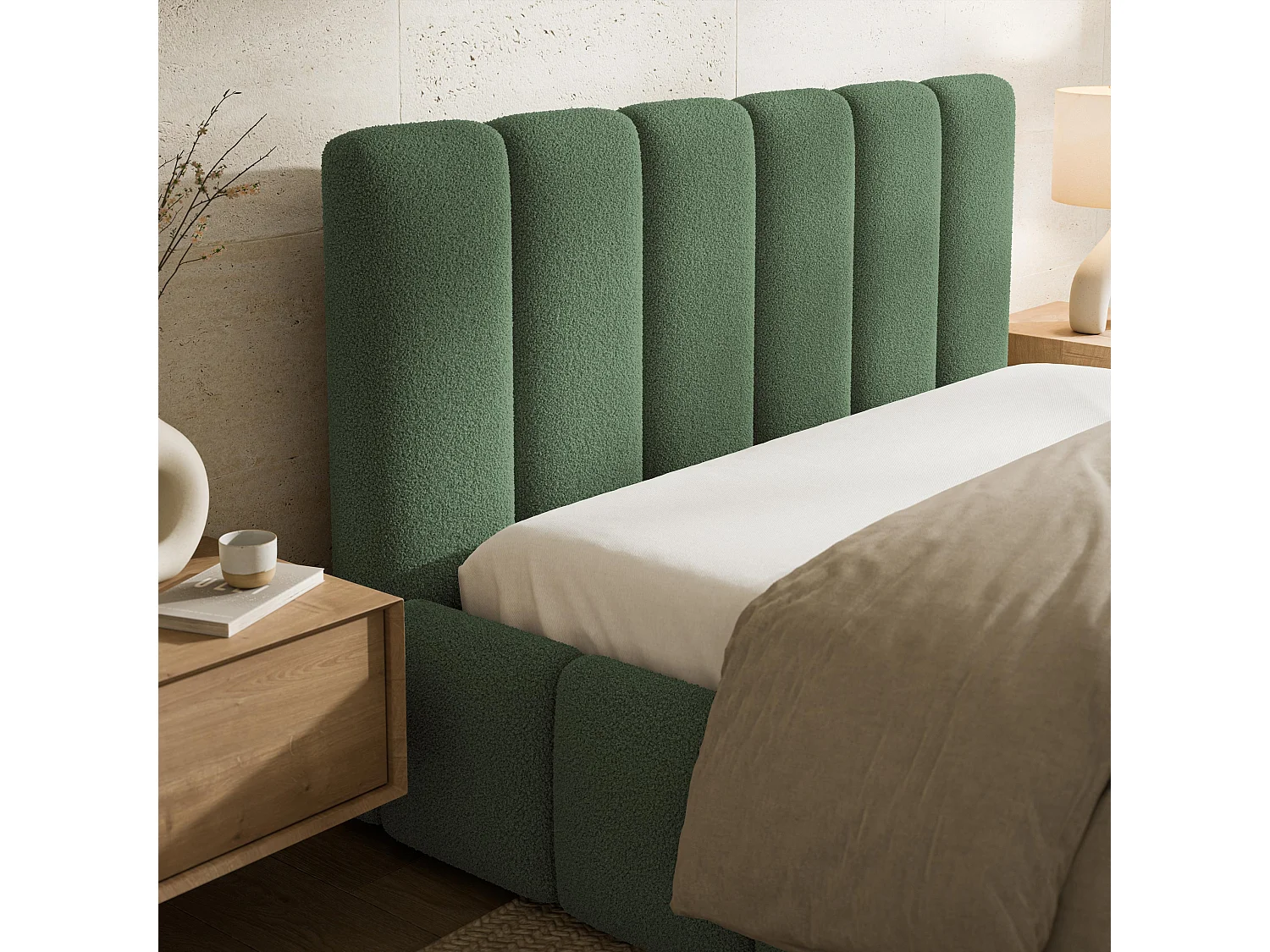 Gestoffeerd bed RANIS 160x200 cm - Bouclé stof - Groen
