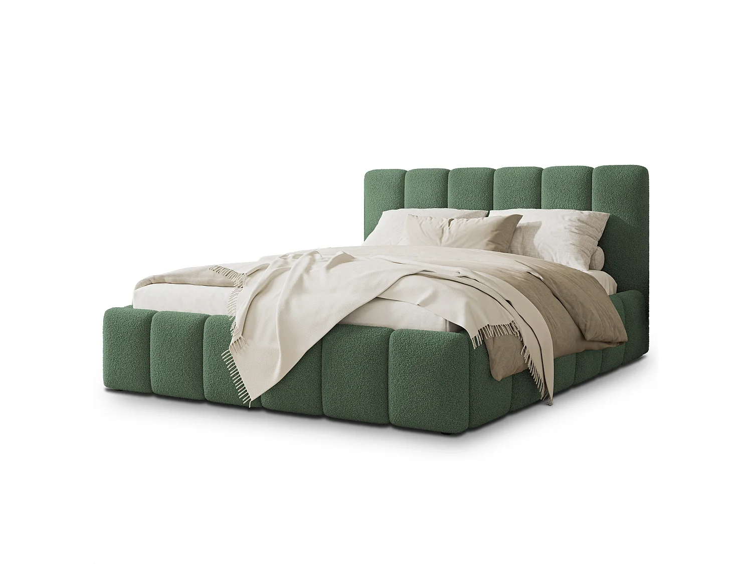 Gestoffeerd bed RANIS 160x200 cm - Bouclé stof - Groen