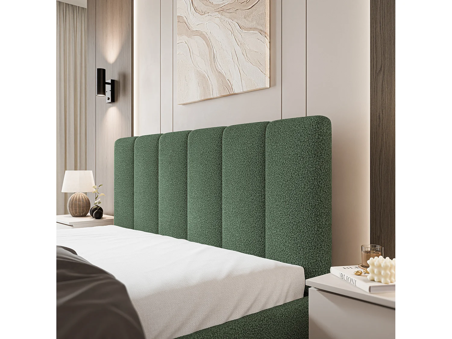 Gestoffeerd bed NEMIS 120x200 cm - Bouclé stof - Groen