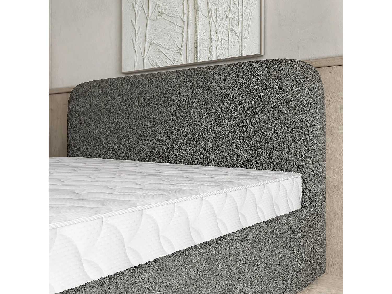 Gestoffeerd bed RENIVE 140x200 cm - Bouclé stof - Grijs