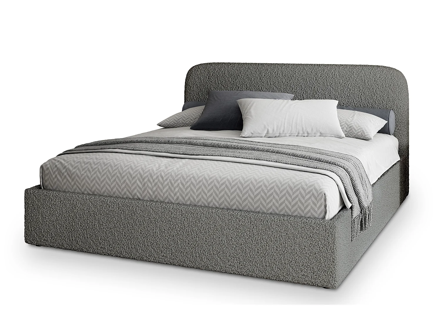Gestoffeerd bed RENIVE 140x200 cm - Bouclé stof - Grijs