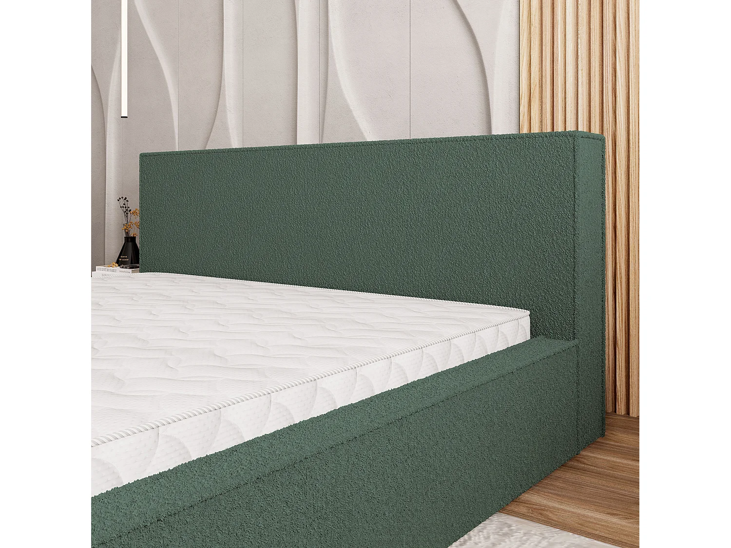 Gestoffeerd bed CELORA 180x200 cm - Bouclé stof - Groen