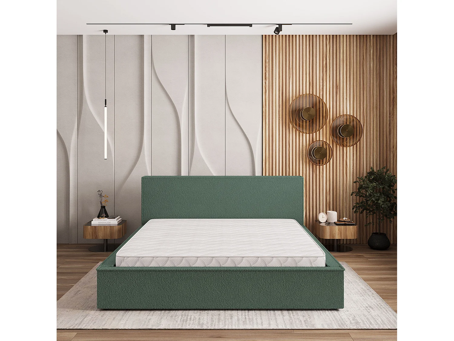 Gestoffeerd bed CELORA 180x200 cm - Bouclé stof - Groen