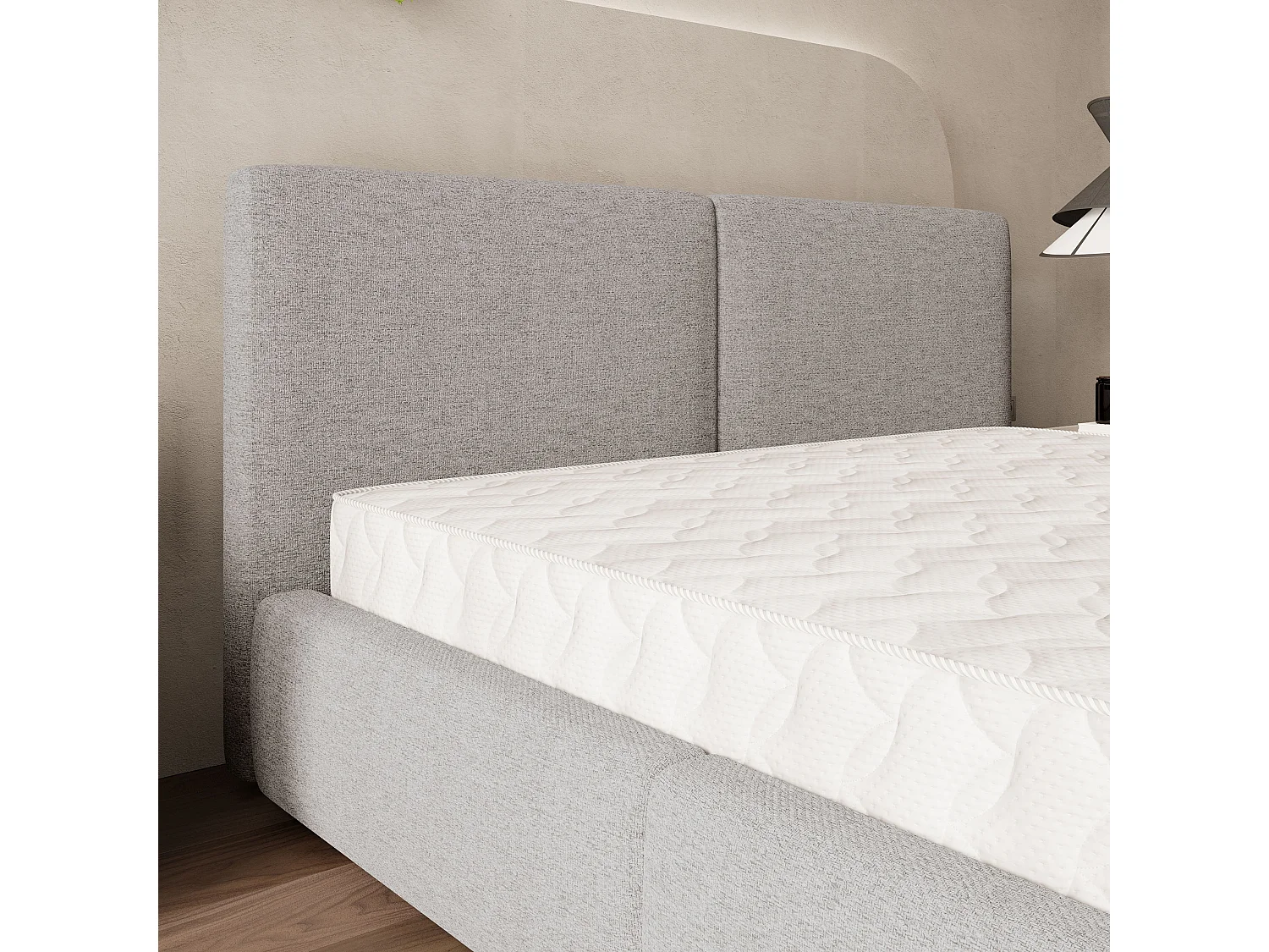 Gestoffeerd bed FELURO 140x200 cm - Geweven stof - Lichtgrijs