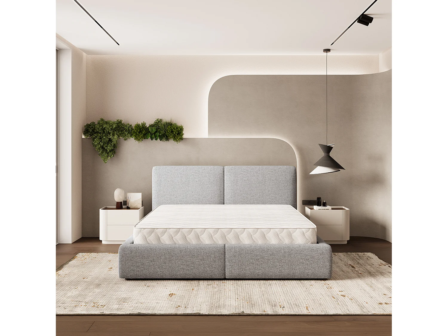 Gestoffeerd bed FELURO 140x200 cm - Geweven stof - Lichtgrijs