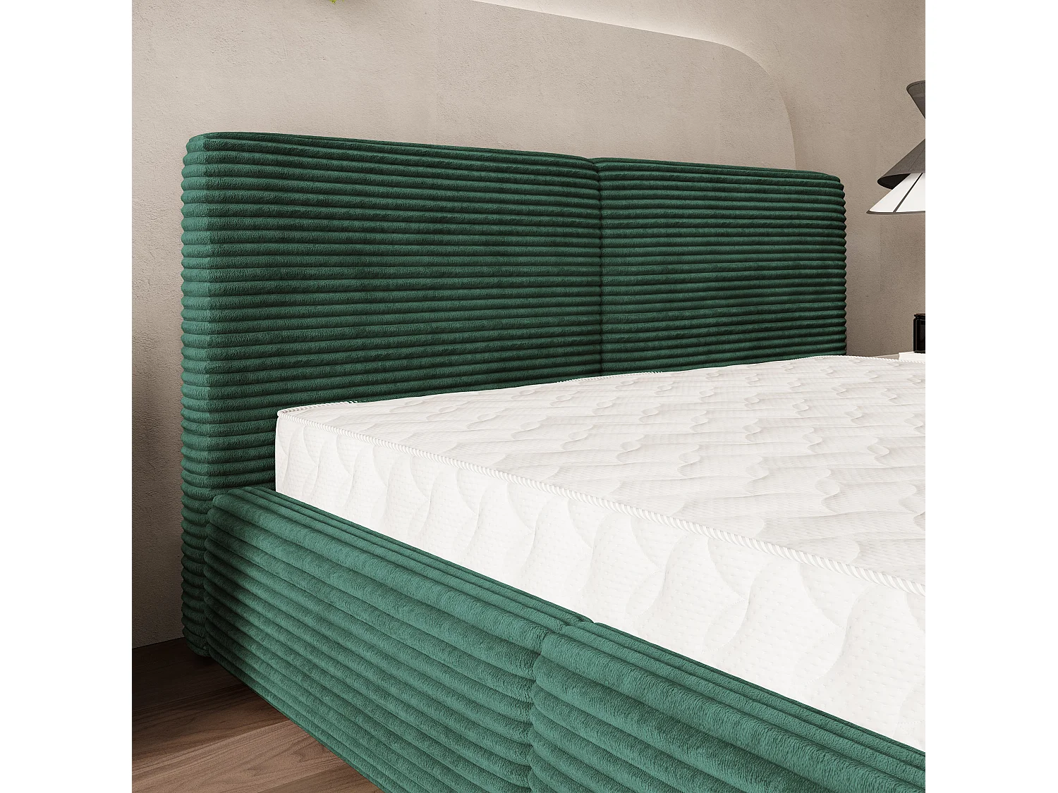 Gestoffeerd bed FELURO 140x200 cm - Corduroy stof - Flessengroen