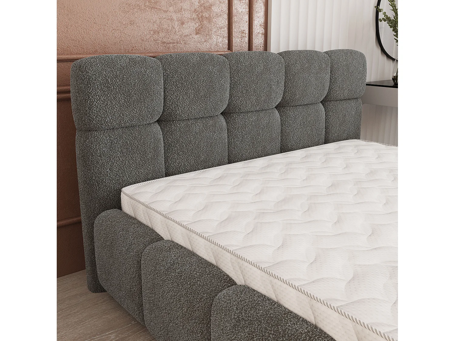 Gestoffeerd bed FARU 140x200 cm - Bouclé stof - Grijs