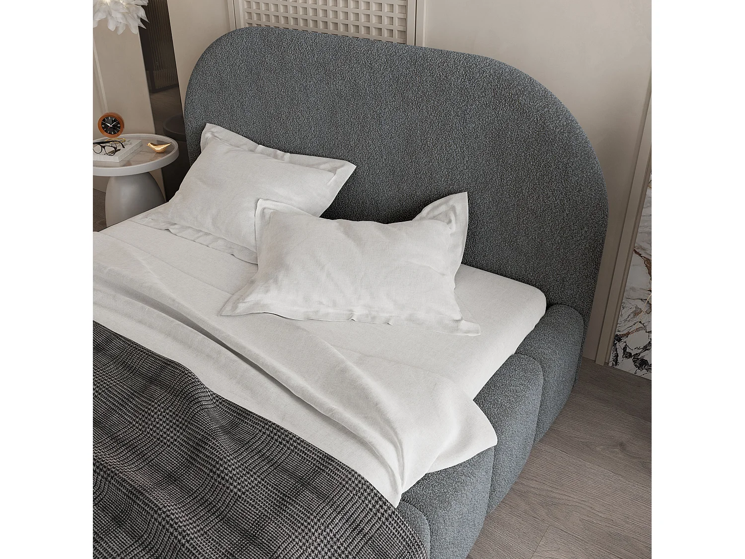 Gestoffeerd bed FLUSSO 180x200 cm - Bouclé stof - Grijs