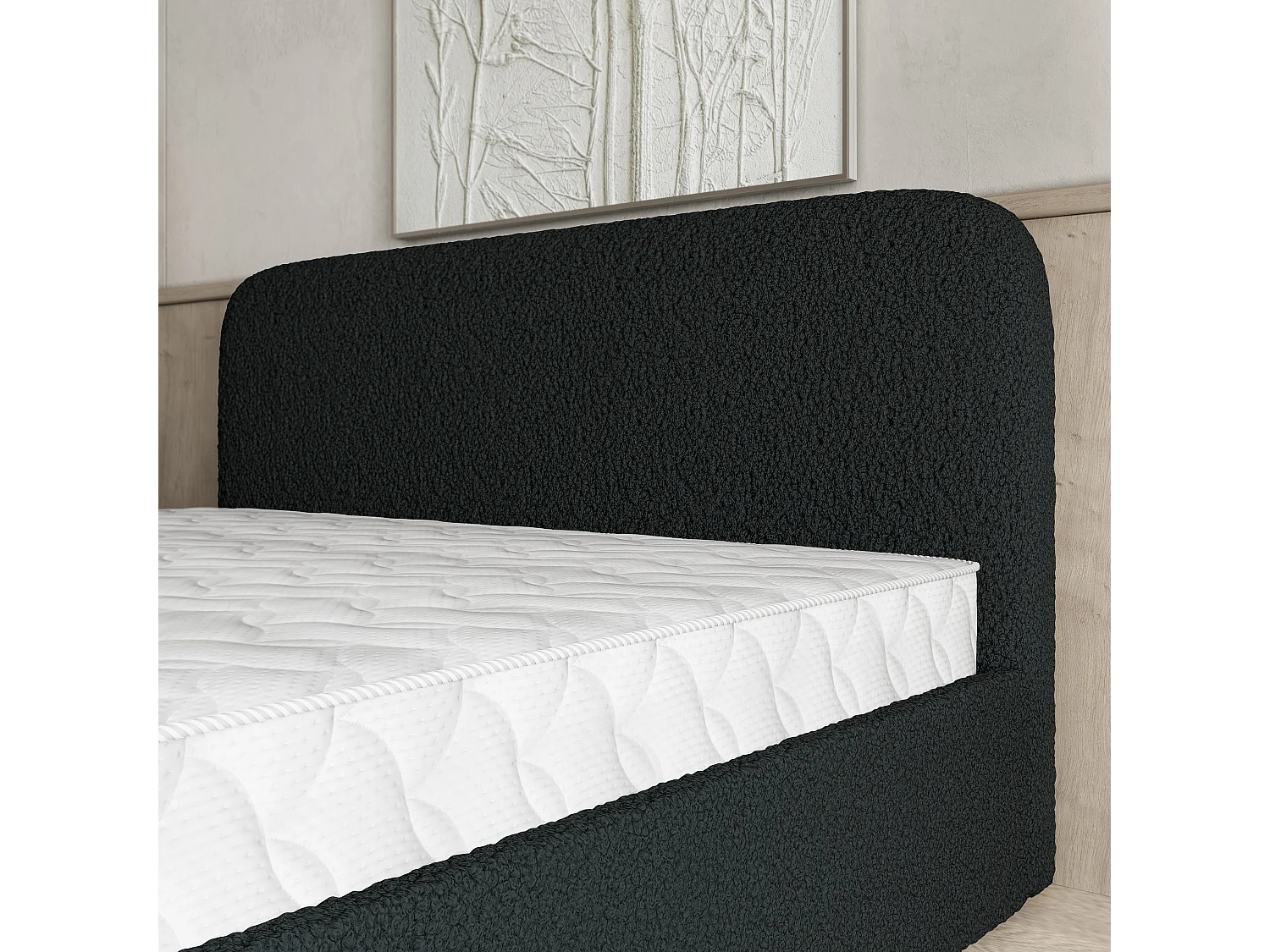 Gestoffeerd bed RENIVE 180x200 cm - Bouclé stof - Zwart