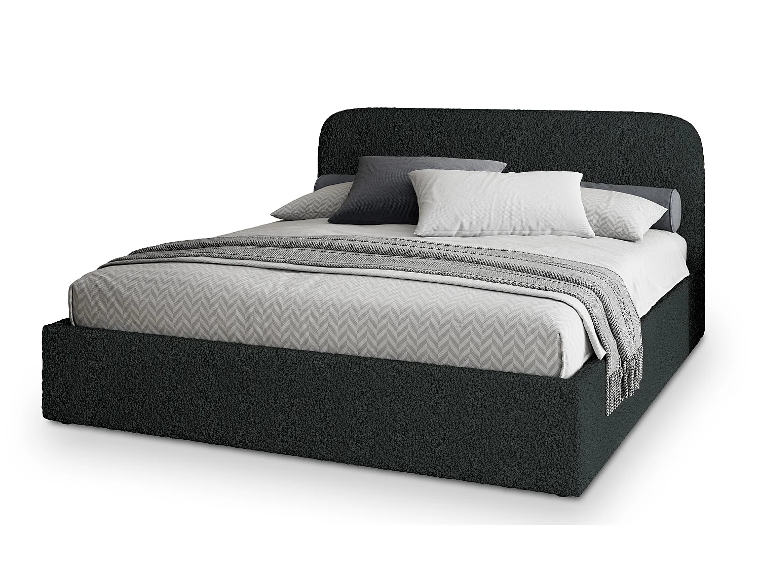 Gestoffeerd bed RENIVE 180x200 cm - Bouclé stof - Zwart