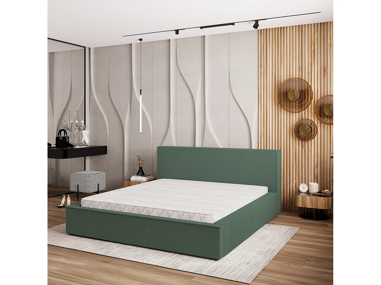 Gestoffeerd bed CELORA 160x200 cm - Bouclé stof - Groen