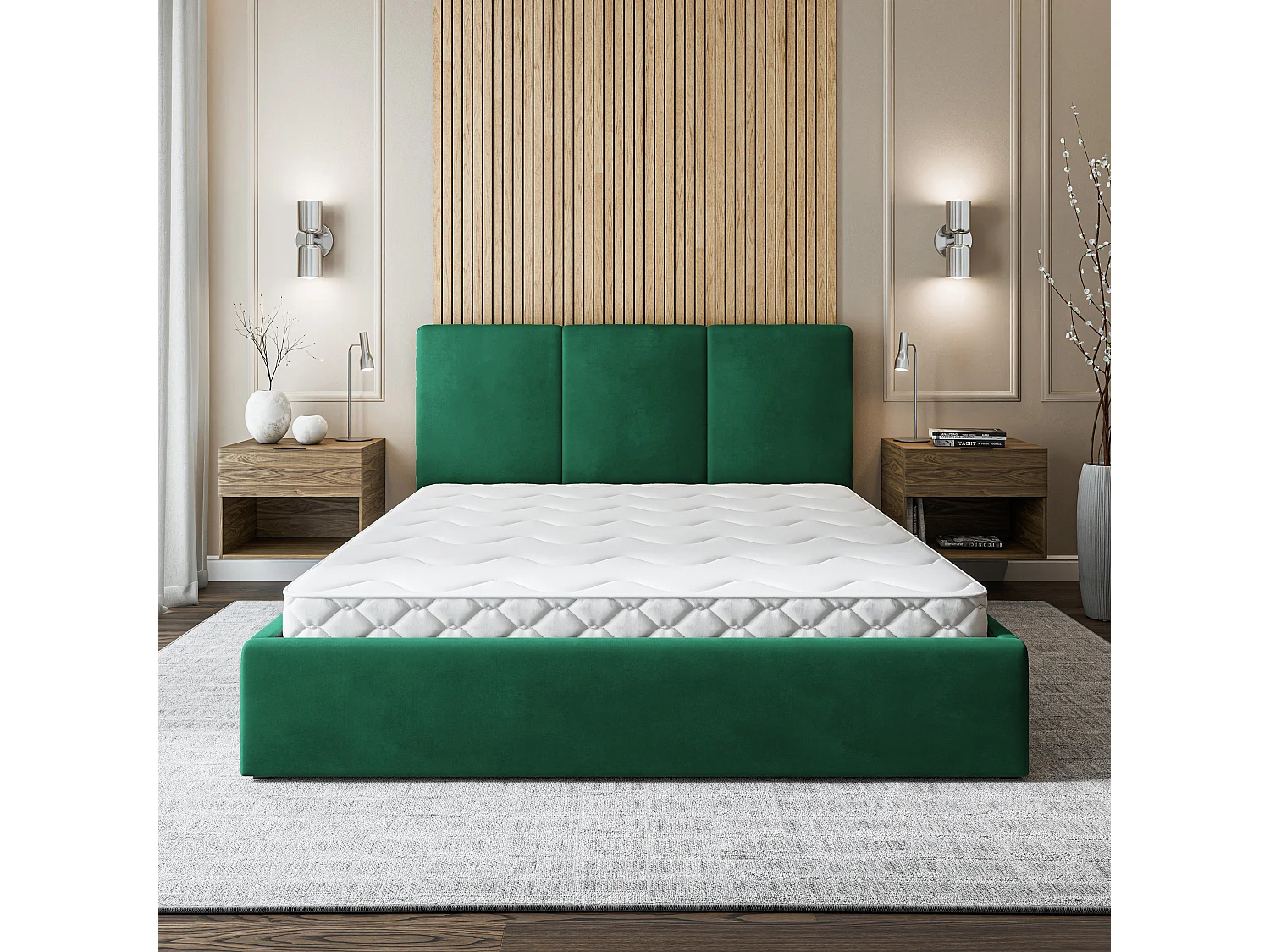Gestoffeerd bed AZURI 160x200 cm - Fluwelen stof - Flessengroen