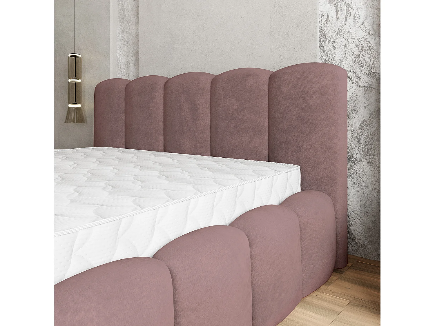 Lit Coffre FALINA 200x200 cm - Tissu peluche - Rose poudré