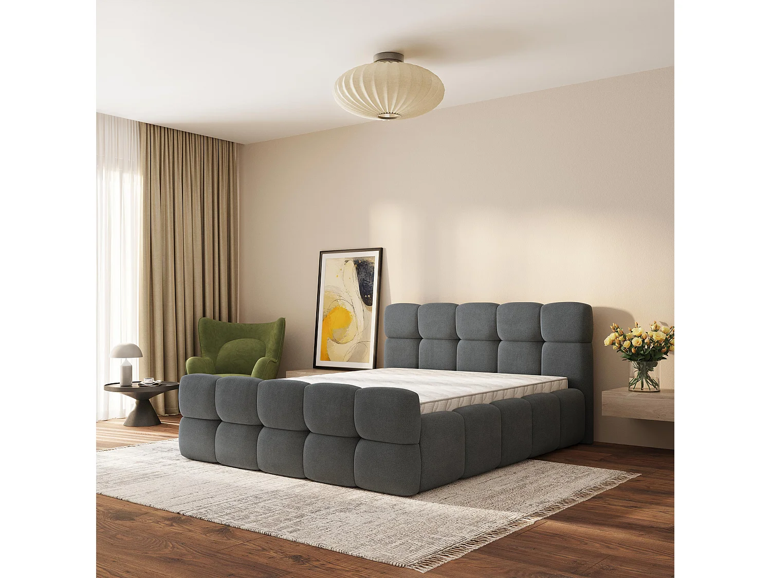 Gestoffeerd bed ELIZJA 180x200 cm - Geweven stof - Antraciet