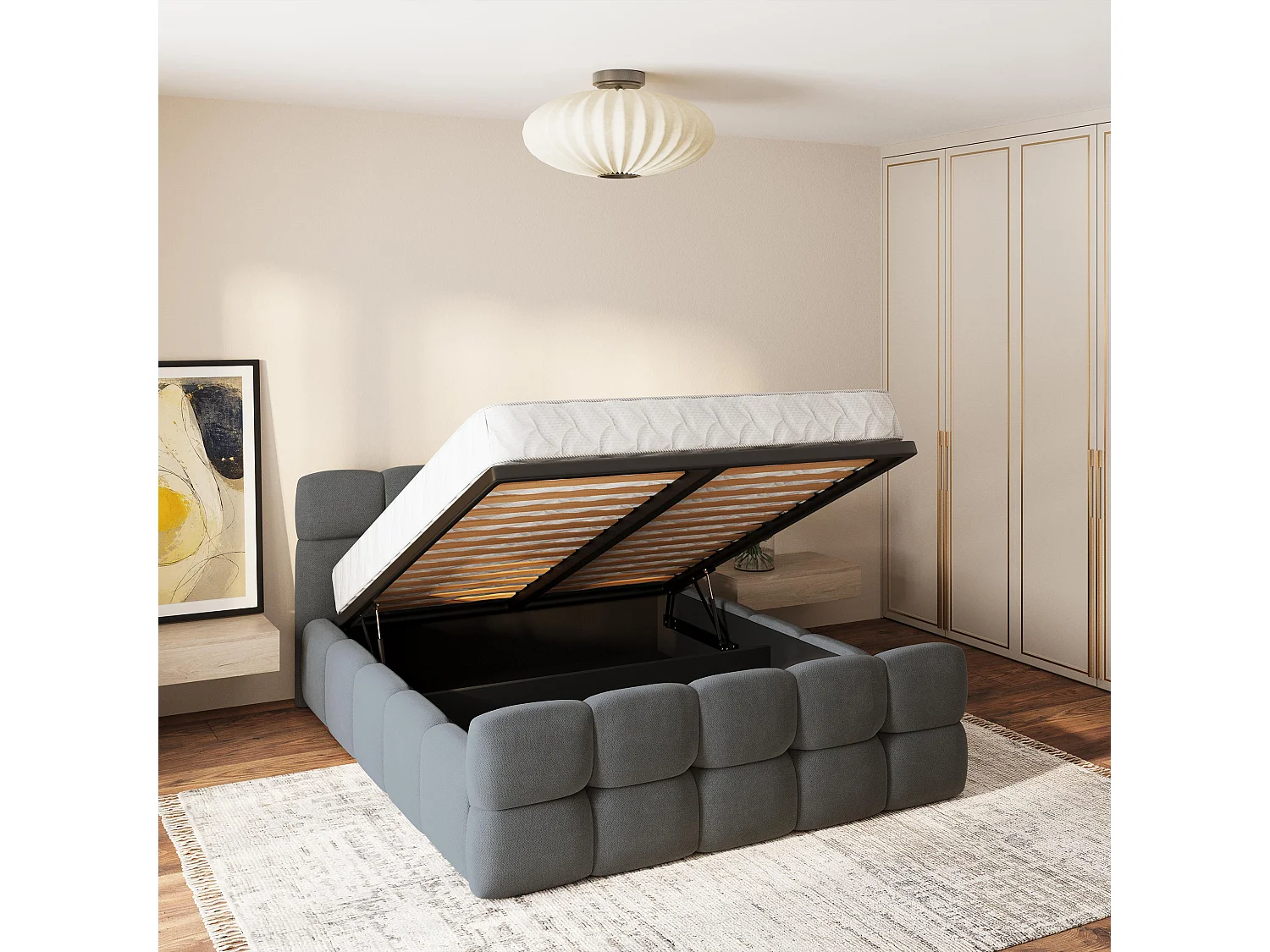 Gestoffeerd bed ELIZJA 180x200 cm - Geweven stof - Antraciet