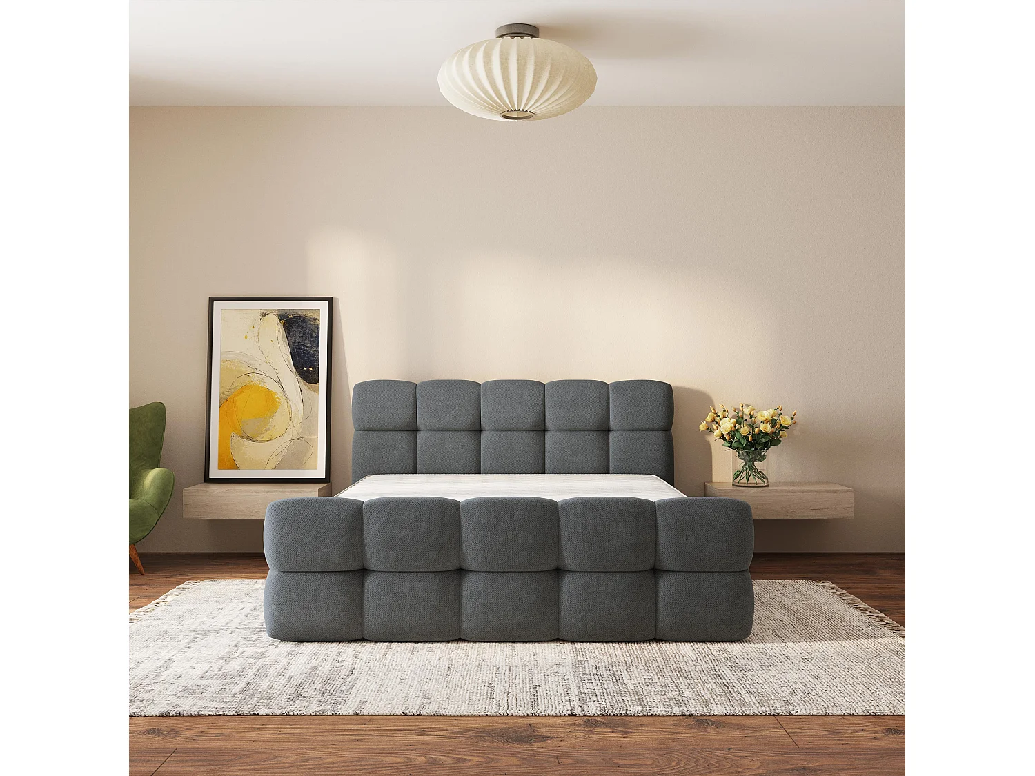 Gestoffeerd bed ELIZJA 180x200 cm - Geweven stof - Antraciet