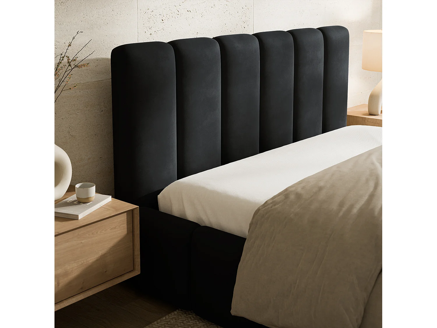 Gestoffeerd bed RANIS 180x200 cm - Fluwelen stof - Zwart
