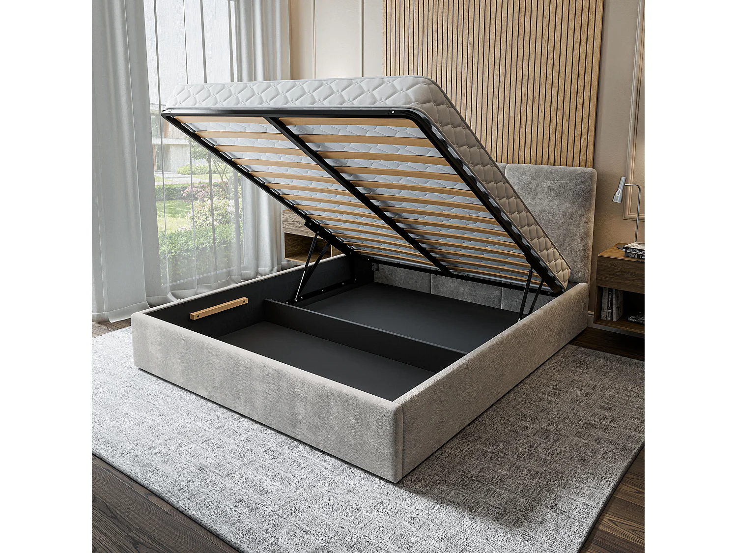Gestoffeerd bed AZURI 180x200 cm - Chenillestof - Lichtgrijs