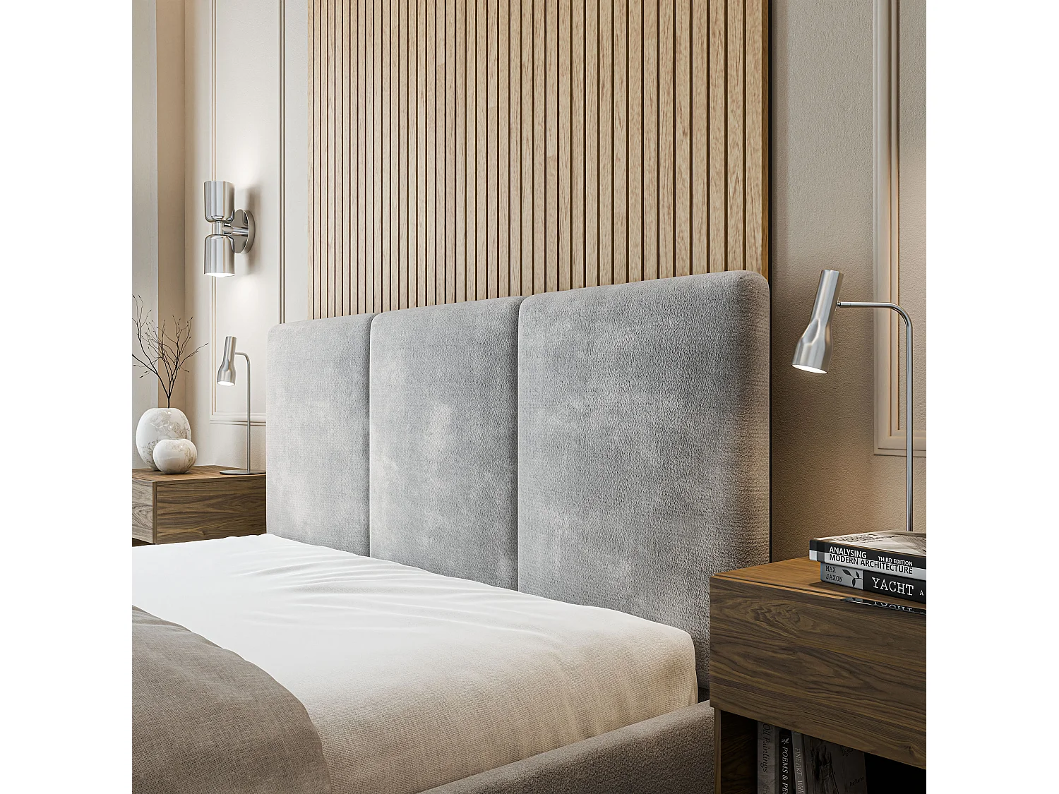 Gestoffeerd bed AZURI 180x200 cm - Chenillestof - Lichtgrijs