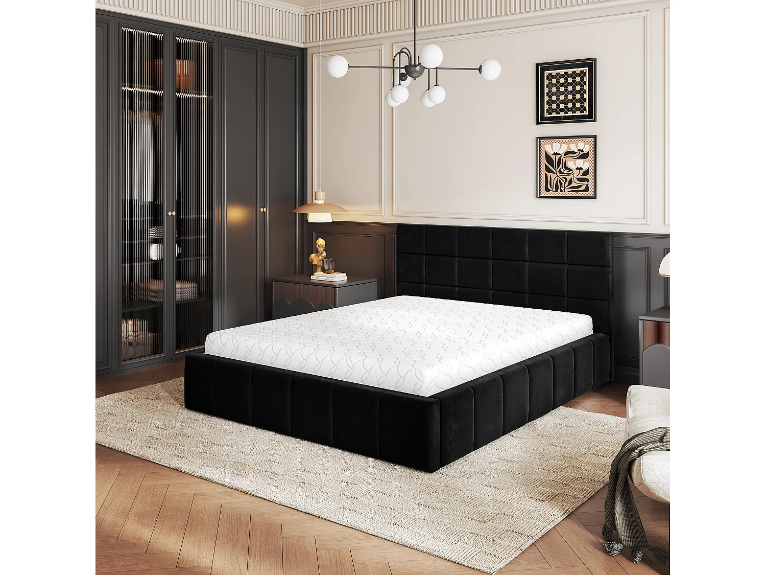 Gestoffeerd bed VERTO 180x200 cm - Pluche stof - Zwart