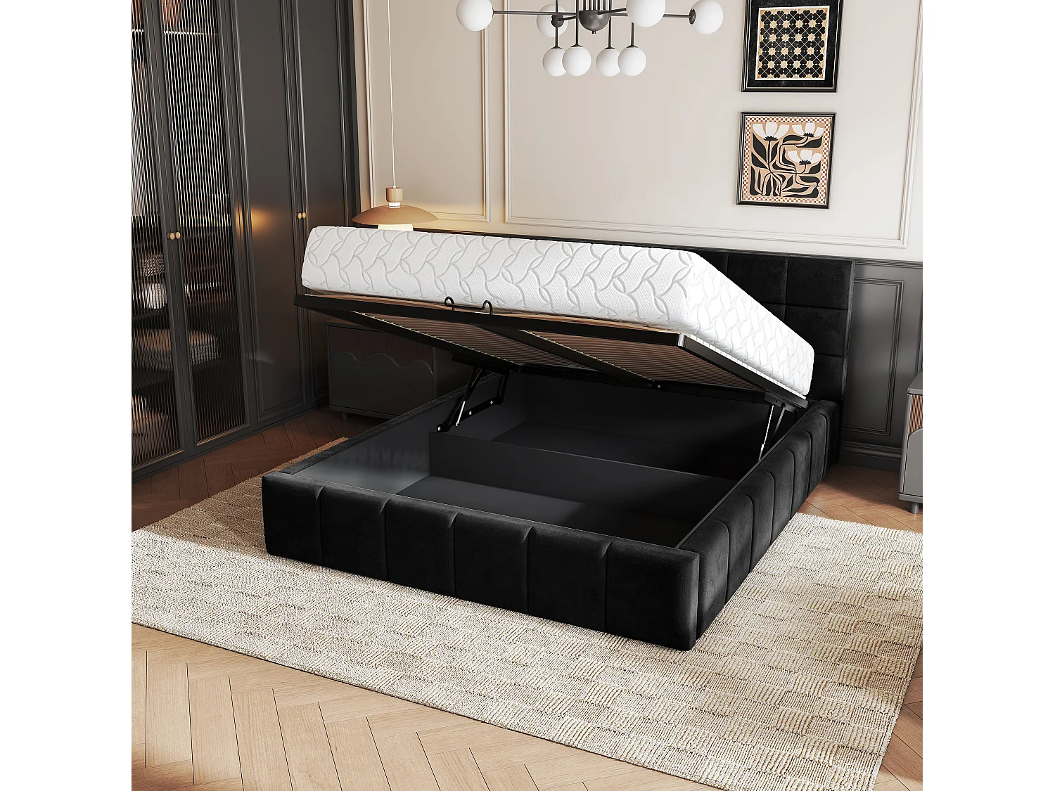 Gestoffeerd bed VERTO 180x200 cm - Pluche stof - Zwart