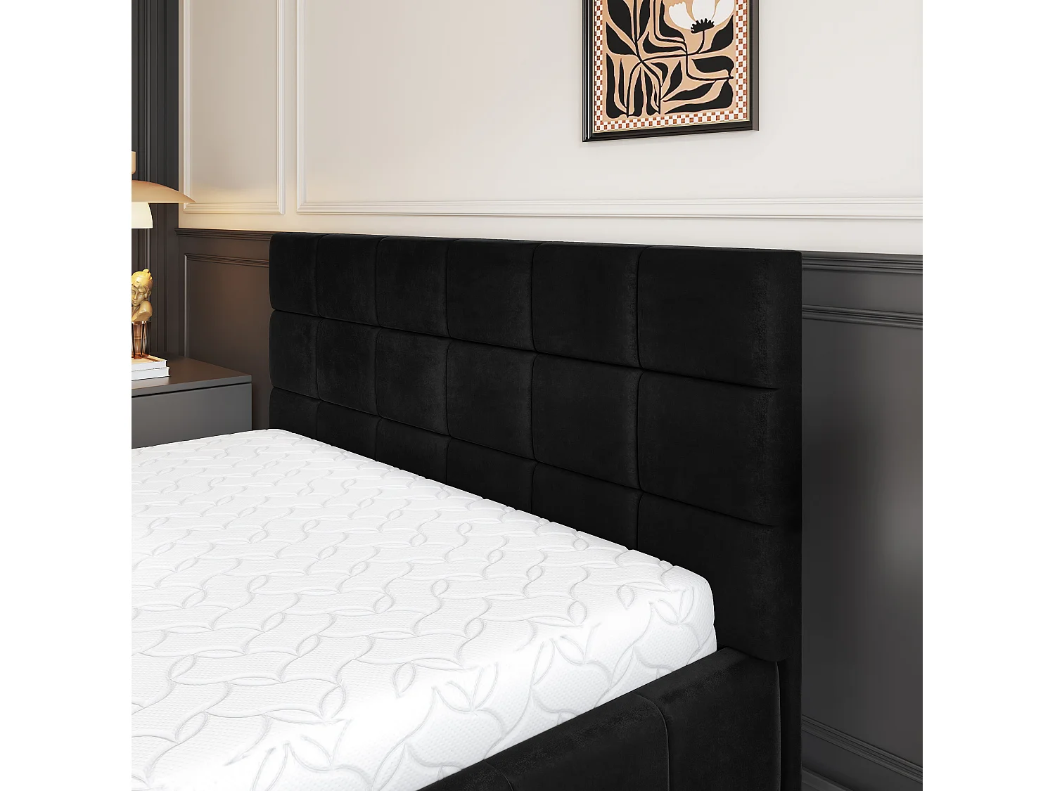 Gestoffeerd bed VERTO 180x200 cm - Pluche stof - Zwart