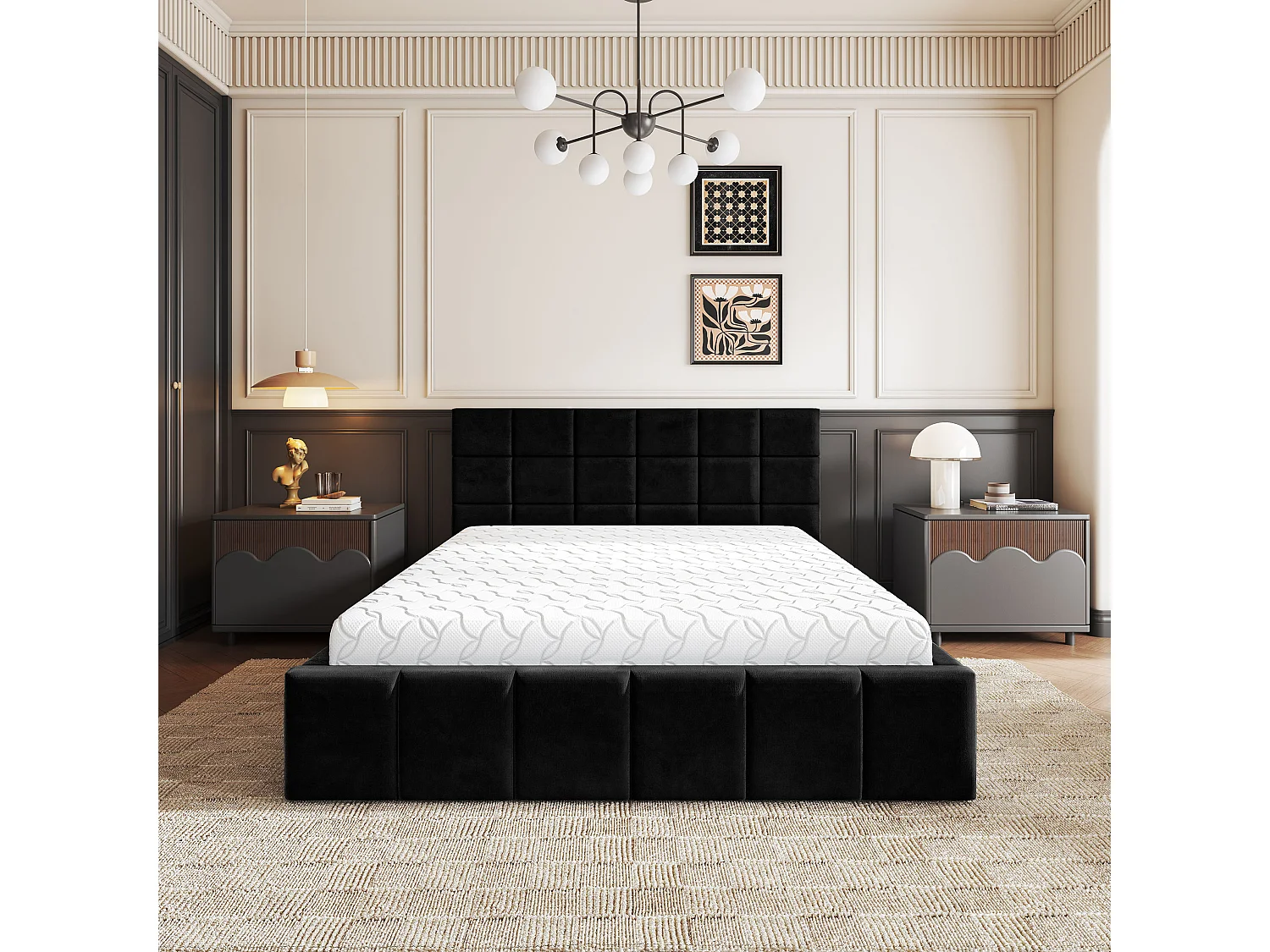 Gestoffeerd bed VERTO 180x200 cm - Pluche stof - Zwart