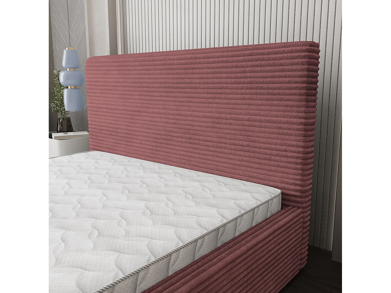 Lit Coffre MIRETTI 160x200 cm - Velours côtelé - Rose poudré