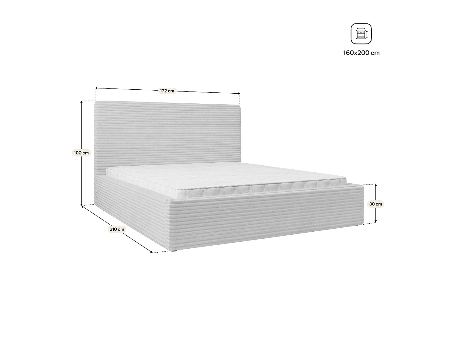 Lit Coffre MIRETTI 160x200 cm - Velours côtelé - Rose poudré